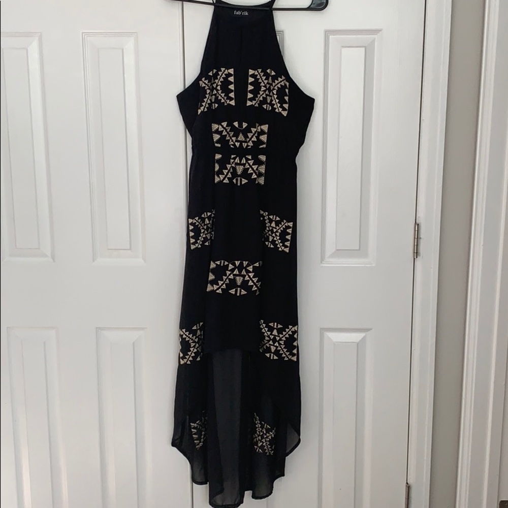 Black with Pattern High Low Dress with lining.
